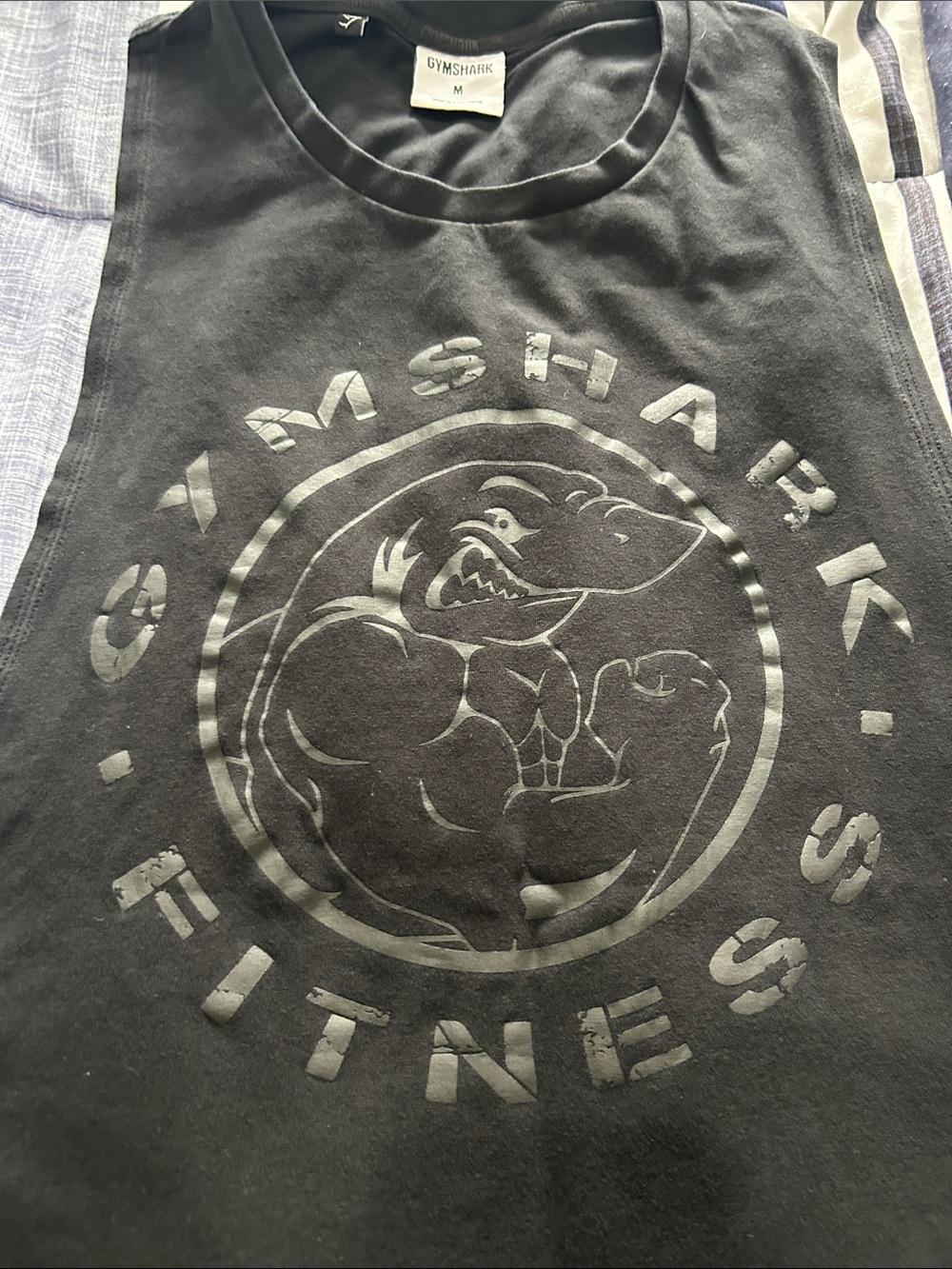 Gymshark Black Muscle Tank with Tonal Shark Logo
